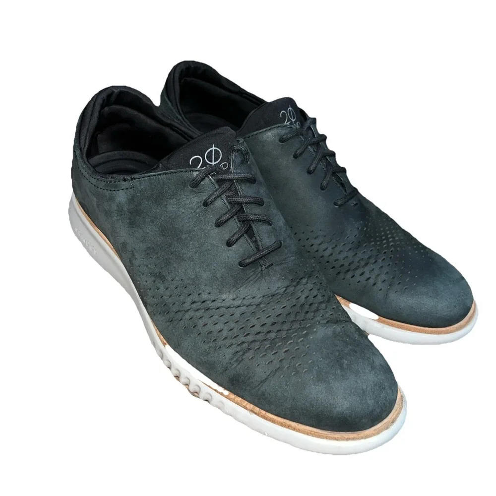 Cole Haan Shoes Men's 9.5 M Blue Leather‎ Laser Wingtip Oxfords C23807